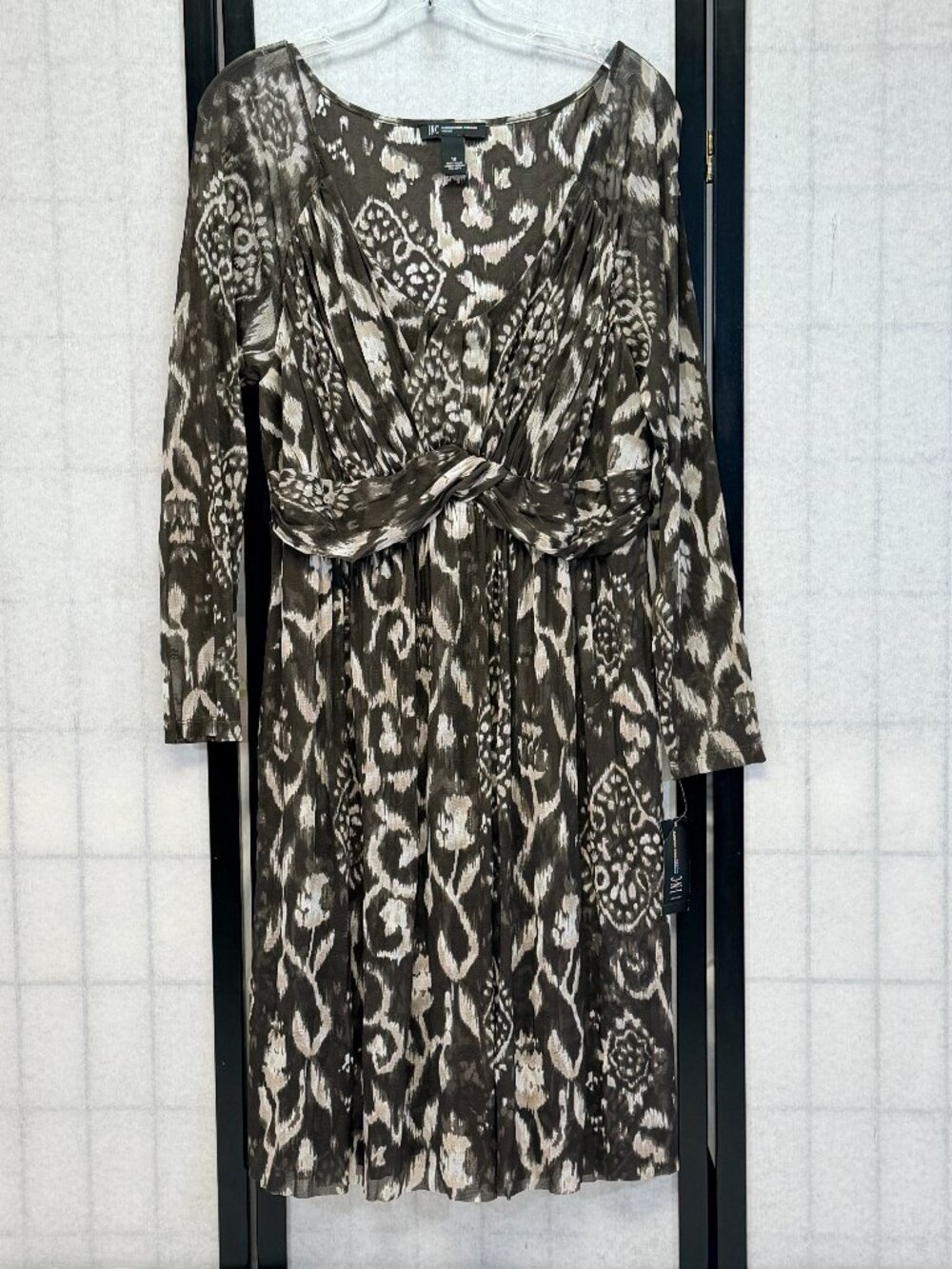 INC 1X Sheer Tribal Escape Dress Draped Neck Long Raglan Sleeve Empire Waist NEW